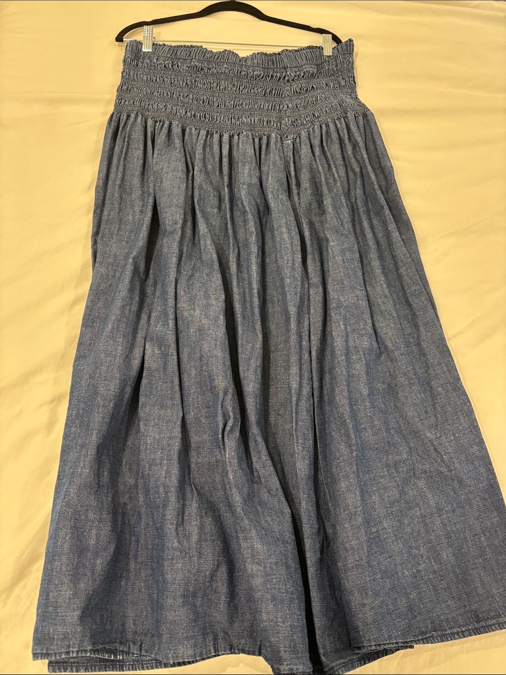 Madewell Blue Chambray Smocked-Waist Maxi Skirt